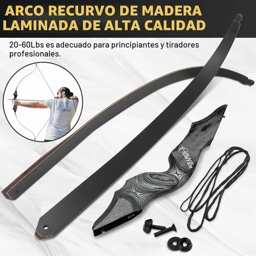 Vista 5 de Obert Arco Original de Cazar Negro Desmontable Recurvo de 60 Pulgadas con Miembros de Núcleo de Bambú para Tiro con Arco de Caza y Práctica