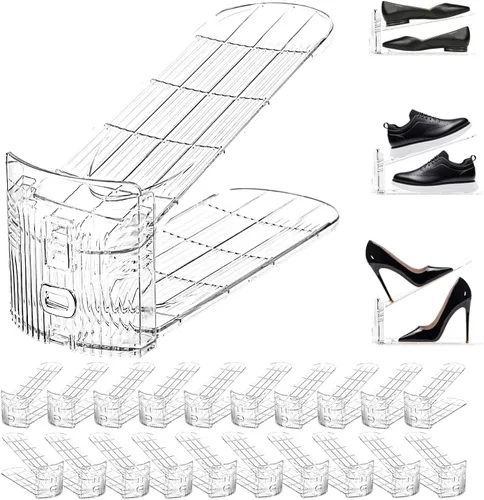 Vista 8 de Organizadores de zapatos, paquete de 12 unidades, apilador, almacenamiento para armario, ahorro de espacio