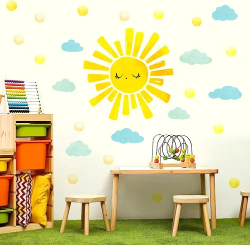 Vista 39 de Pegatinas coloridas de la pared de la nube de la acuarela de la guardería Nubes coloridas