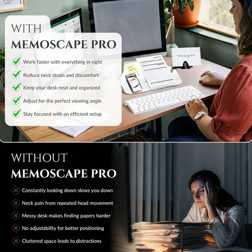 Vista 5 de MemoScape PRO - Soporte ajustable en línea para documentos para escritorio, ayuda a aumentar la productividad y reducir la tensión del cuello