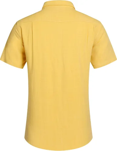 Vista 4 de COOFANDY - Camisa de lino de manga corta con botones estilo informal para hombre, para la playa