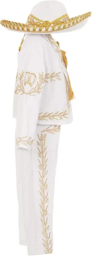 Vista 4 de Conjunto de traje de bautismo para niños de plata blanca Nuestra Señora de Guadalupe Virgen María Charro Mariachi traje de sombrero de boda niños
