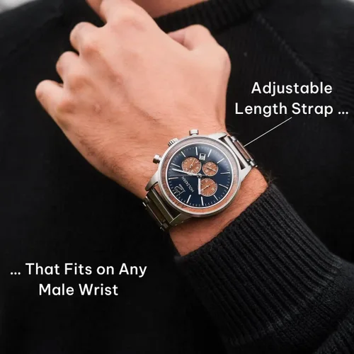 Vista 4 de HOLZKERN Oscar - Reloj para hombre, esfera azul de 1.654 pulgadas, acero inoxidable plateado y correa de madera de nogal, reloj casual para hombre