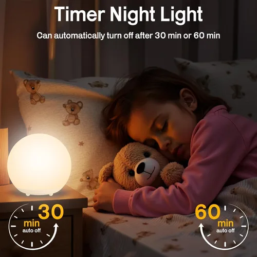 Vista 2 de Luz nocturna para bebé, luz nocturna recargable con control táctil con atenuación continua y cambio de color 7 RGB, luz suave y portátil para huevos