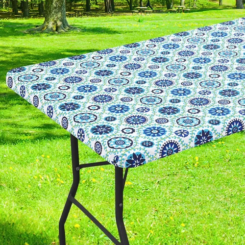 Vista 16 de Smiry Mantel cuadrado para mesa de pícnic, impermeable, elástico, ajustable, para campamento, protector de vinilo con parte trasera de franela Beige