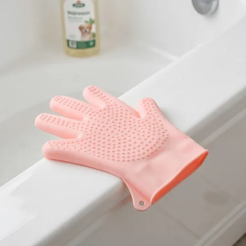 Vista 7 de PET Bathing Glove for Easy One Hand Use, Silicone Pink