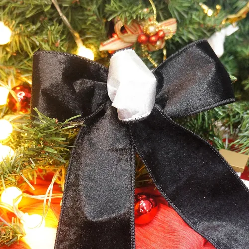 Vista 7 de Cinta de terciopelo negro con alambre y respaldo metálico plateado de 2.5 pulgadas x 10 yardas para adorno de la punta del árbol de Navidad