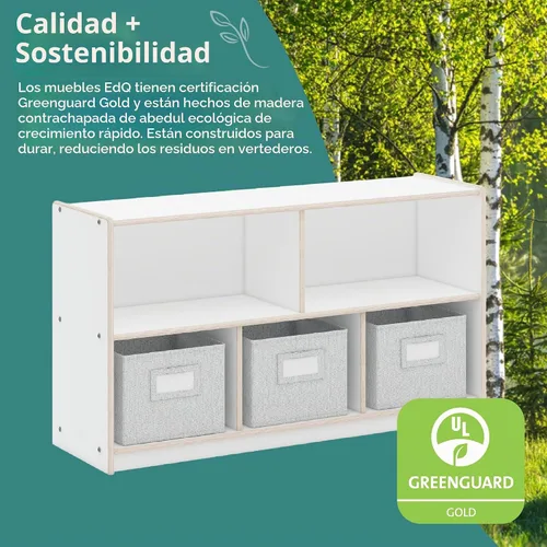 Vista 6 de Guidecraft EdQ - Almacenamiento de 5 compartimentos de 24 pulgadas, color blanco con 3 contenedores de tela: estantería multiusos de madera