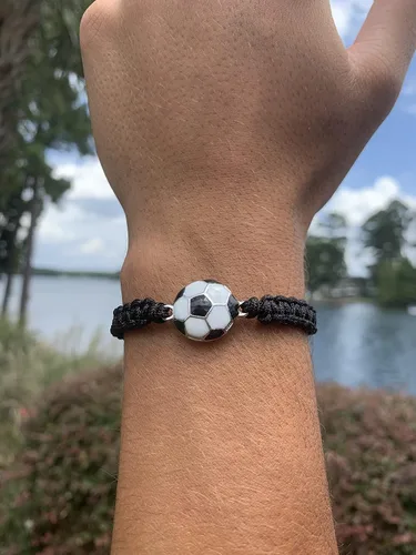 Vista 7 de Pulsera de fútbol ajustable unisex con diseño de paracaídas blanco y negro, joyería de fútbol, regalos de jugador y equipo, y accesorios
