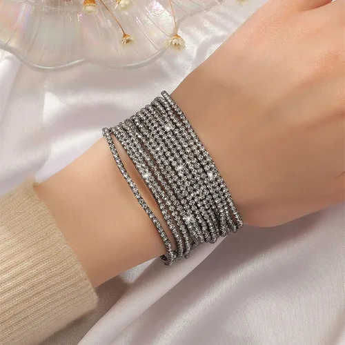Vista 2 de Long tiantian 9 Pcs Tennis Bracelets for Women 9K Gold Plated Cubic Zirconia Classic Gold Bracelets for Women Dainty Tennis Bracelet Pack Fashion