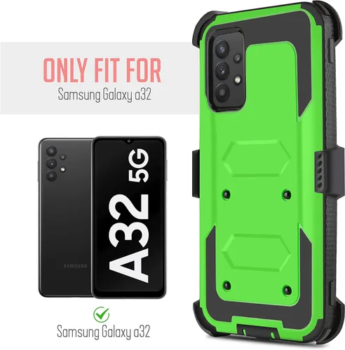 Vista 2 de Compatible con Samsung Galaxy A32 5G (SM-A326) 5G, a prueba de golpes, protección de cuerpo completo, con protector de pantalla integrado, clip Verde