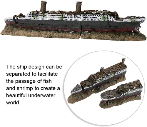 Vista 8 de JTLB Titanic - Modelo sumergible naufragado 24 × 10 × 3.5 in Titanic Lost Wrecked Boat Ship Aquarium Decoration Ornament Wreck Ornaments