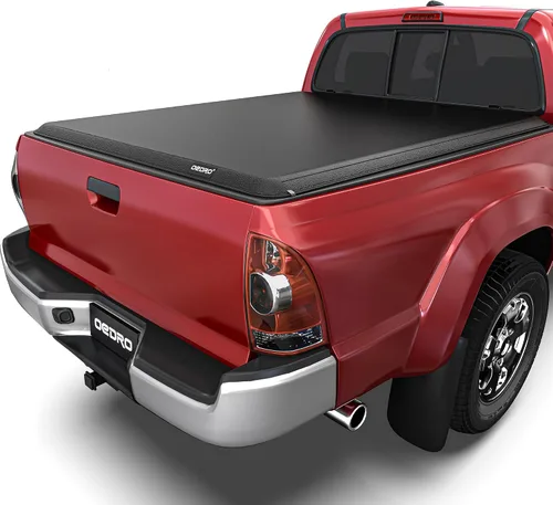 Vista 22 de oEdRo - Cubierta suave de tres pliegues para plataforma de camioneta, compatible con Toyota Tacoma 2005-2015 con plataforma Fleetside de 5 pies