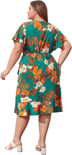 Vista 2 de Floerns Vestido cruzado de manga corta con cuello en V y estampado floral para mujer