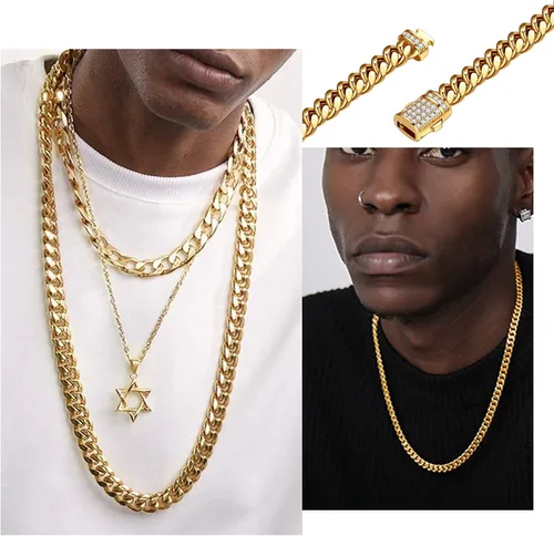 Vista 7 de SUNFERE Cuban Link BraceletNecklace for Men 81014mm 18K Gold Plated 316L Stainless Steel Diamond Clasp Hip Hop Bracelets for Men Jewelry Gift