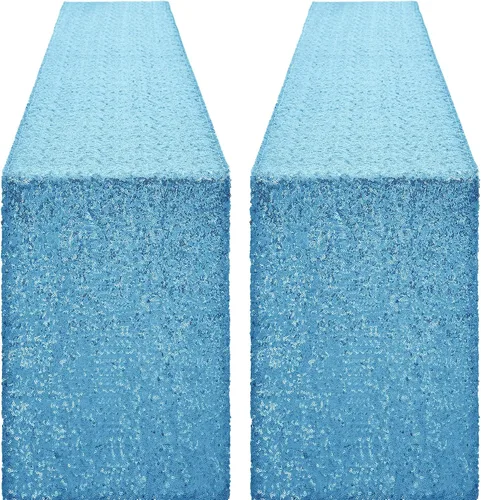 Vista 20 de Pufogu - Camino de mesa de lentejuelas brillantes de 12 x 72 pulgadas para fiestas de cumpleaños, decoración de bodas, despedidas de soltera
