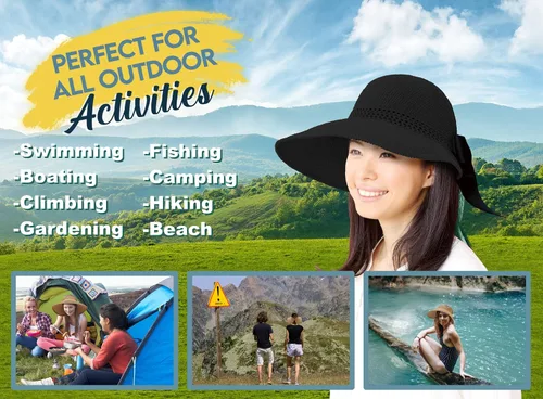 Vista 7 de Visera solar de paja para mujer, sombrero de playa con protección UPF 50+, ajustable, gorra de cola de caballo plegable enrollable con correa