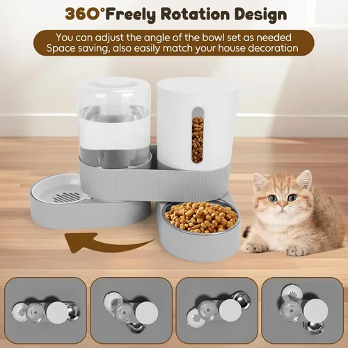 Vista 2 de Alimentador automático para perros y dispensador de agua, dispensador de agua y alimentos para mascotas 2 en 1, bebedero para mascotas de 2.6 L