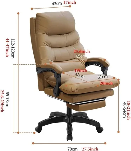 Vista 3 de Big and Tall Reclining Office Chair with Footrest Adjustable Backrest High Back PU Leather Executive Desk Chair with Lumbar Support(/Khaki)