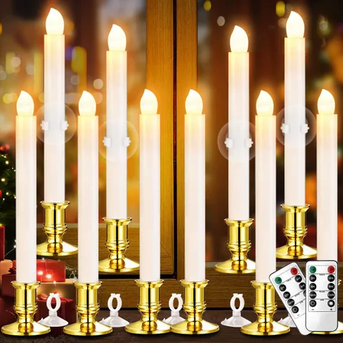 Vista 8 de YAUNGEL Velas de Navidad para ventana, paquete de 6 velas cónicas sin llama a pilas para ventanas con temporizador remoto, luces eléctricas