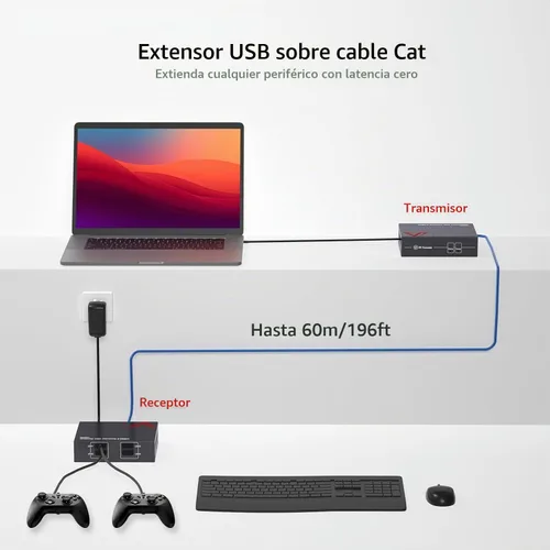 Vista 2 de Extensor USB de acceso AV sobre Cat5e/6 196 pies/196.9 ft, 4 puertos USB 2.0, Plug and Play, Sin controlador, soporta todos los sistemas operativos