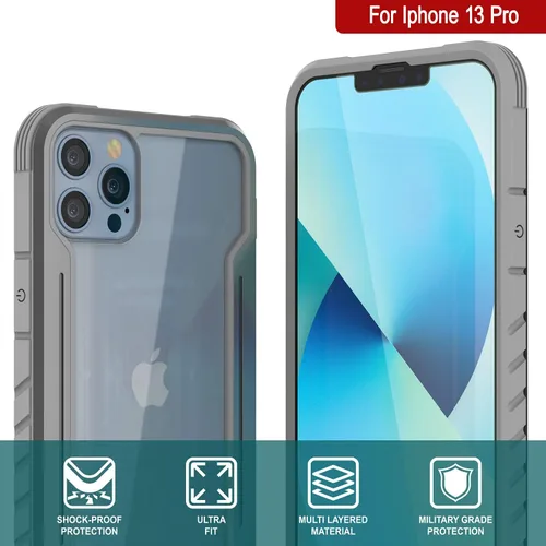 Vista 8 de Punkcase Diseñada para iPhone 13 Pro [Armor Stealth Series] funda protectora de grado militar con marco de aluminio [parte trasera transparente]