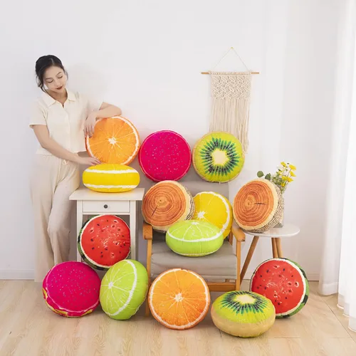 Vista 2 de Fruit Pillow Home - Cojín redondo con forma de cojín de felpa (13 pulgadas, marrón, estaca)