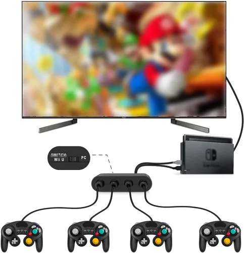 Vista 4 de Y Team Adaptador de controlador para Gamecube compatible con Nintendo Switch Super Smash Bros Switch Gamecube Adaptador para WII UPC con 4 puertos