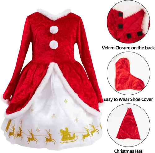 Vista 6 de IKALI Kids Holiday Santa Claus Costume Christmas Dress Holiday Party Dress-up Outfit for Boys Girls Children