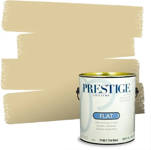 Vista 158 de PRESTIGE Pinturas de pintura exterior e imprimación en uno, 1 galón, plano, combinación comparable de Benjamin Moore* Manzanilla*