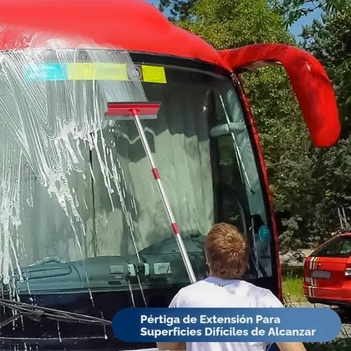 Vista 4 de DSV Standard Escobilla de ventana, limpiador de ventanas 2 en 1 con postes de extensión de 55 pulgadas, kit de lavado de ventanas, limpiador