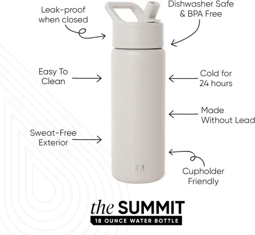 Vista 2 de Simple Modern botella de agua reutilizable con tapa con pajilla, para niños, termo de acero inoxidable con aislamiento al vacío, para la escuela