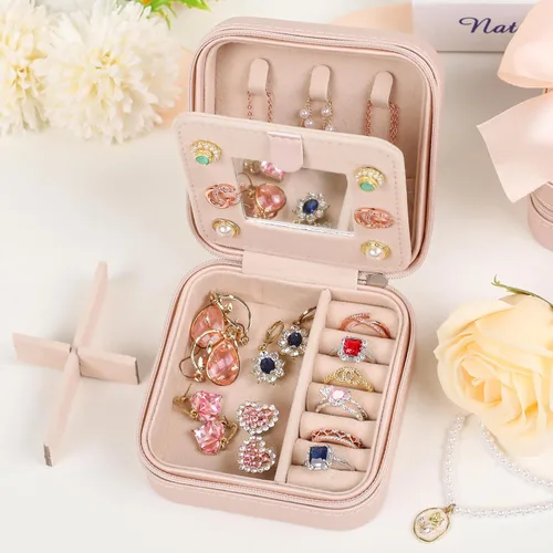 Vista 4 de CHMI Joyero de viaje, regalos de damas de honor, regalos de viaje para mujeres, pequeña caja organizadora de joyas, estuche de viaje para joyería