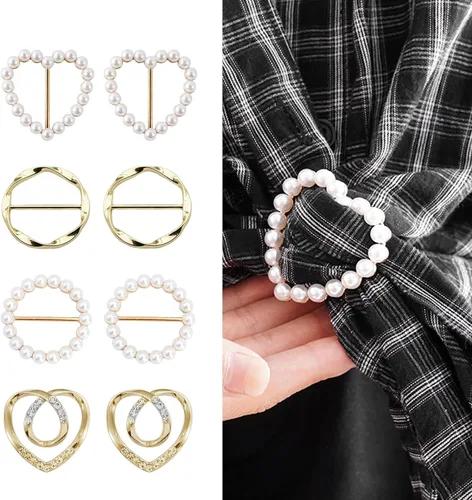 Vista 36 de 4 piezas de clip de anillo de bufanda para mujer, broche de perlas y flores, hebilla de metal para chal, accesorios de decoración para damas y niñas