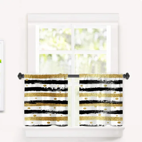 Vista 46 de Cortinas opacas de poliéster multicapa para cafetería, con diseño de diamantes, 2 unidades, 26 x 24 pulgadas