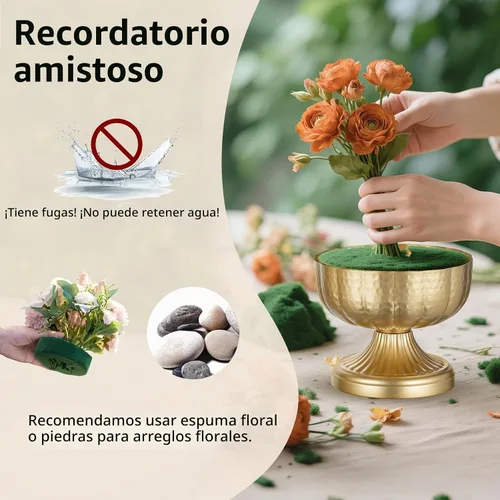 Vista 5 de NUPTIO Jarrones dorados para centros de mesa de boda: Jarrones de compota de latón martillado para arreglos de flores pequeñas - Tazón de pedestal