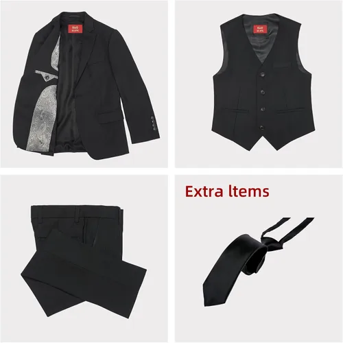 Vista 4 de ELPA ELPA Conjunto de traje formal para niños, trajes de vestir ajustados, trajes negros, trajes azules, trajes grises, conjunto con chaqueta