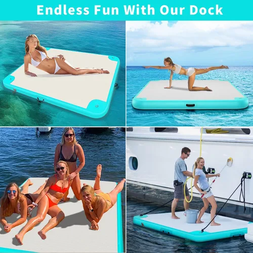 Vista 5 de Inflatable Floating Dock Platform Floating Island Raft Water Mat Swim Raft with None-Slip Surface for Pool Beach Ocean