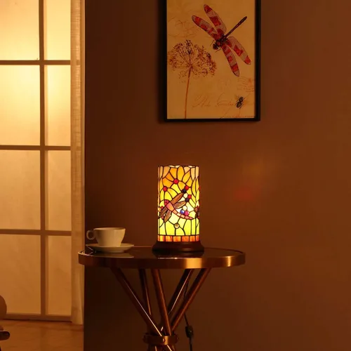 Vista 5 de Bieye L10650 Dragonfly Tiffany Style - Lámpara de mesa con pantalla cilíndrica, 10 pulgadas de alto