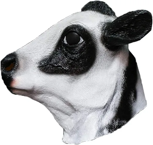 Vista 4 de Máscara de vaca de látex de lujo, cabeza de animal de granja, disfraz de Halloween, máscaras de carnaval