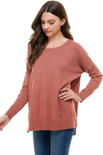 Vista 3 de Alexander + David Suéter casual de gran tamaño con cuello redondo para mujer, ligero con cuello alto