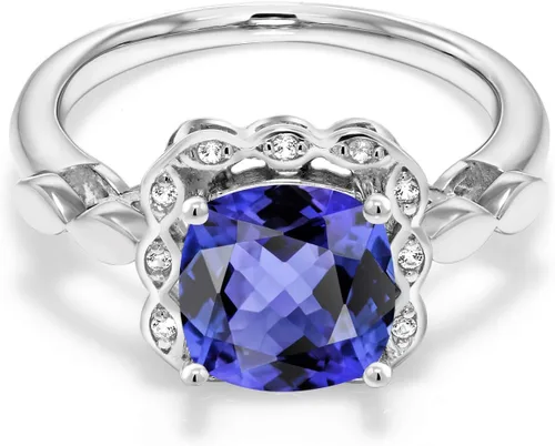 Vista 133 de Gem Stone King Anillo de compromiso de plata de ley 925 de 0.315 in con piedra natal y zafiro blanco creado Anillo de compromiso de boda