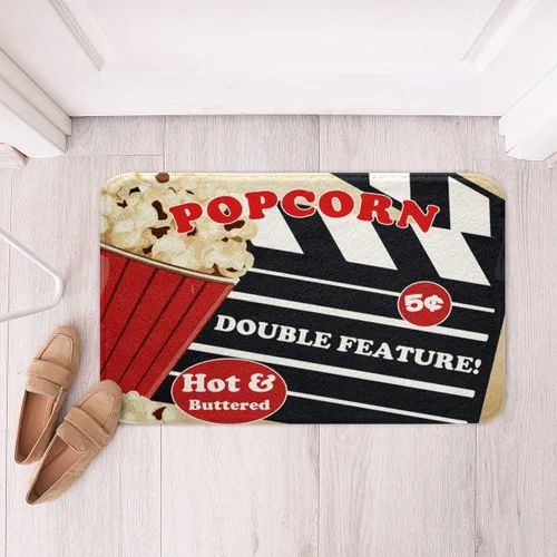 Vista 9 de Homewish Theater Cinema Poster Bathroom Rugs,Retro Movie Non Slip Bath Mat Popcorn Bathroom Indoor Floor Mats,Movie Night Shaggy Absorbent Bathtub