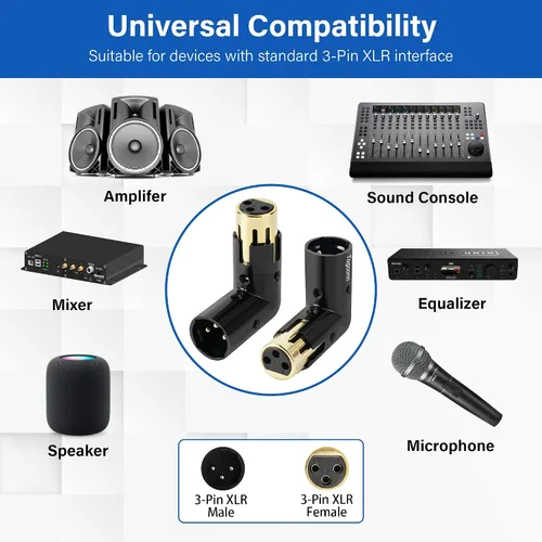 Vista 5 de Adaptador XLR de ángulo recto ajustable de 3 pines, conector de metal resistente chapado en oro XLR de 90 grados, extensor en forma de L