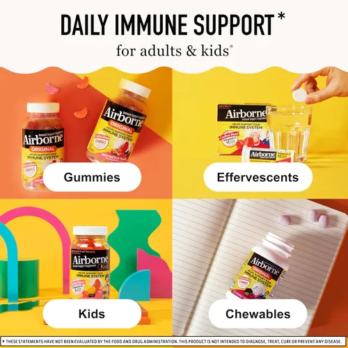 Vista 6 de Airborne 750mg Gomitas de vitamina C para adultos, gomitas de apoyo inmunológico con potentes antioxidantes, vitaminas C y E, sin cafeína - 2x63