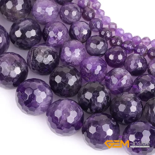 Vista 5 de GEM-Inside - Cuentas sueltas de amatista natural de 0.236 pulgadas (0.236 in), cristal facetado, piedra energética para hacer joyas, 15 pulgadas