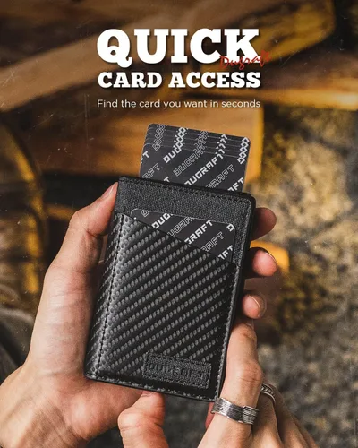 Vista 2 de DUGRAFT Cartera para tarjetas con ventana de identificación, para hombre, bloqueo RFID, minimalista, delgada, plegable, funda para tarjetas