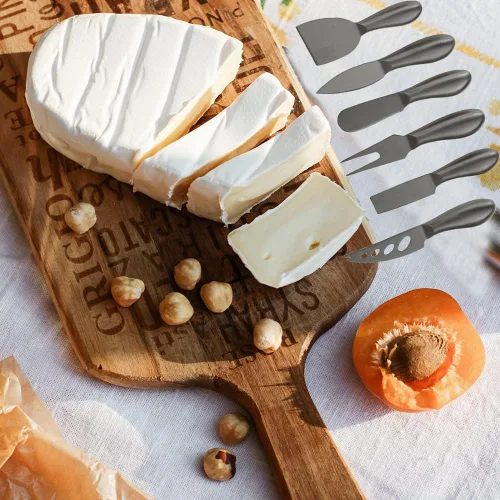 Vista 5 de Cuchillo de queso premium de 6 piezas, colección de cuchillos de queso de acero inoxidable con cortador de tenedor de queso y cortadores de queso