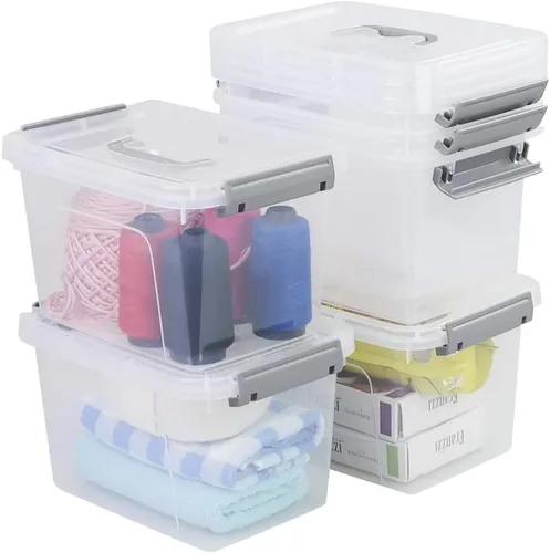 Vista 8 de Farmoon Contenedor de almacenamiento con tapa transparente de 6 cuartos de galón, caja de contenedores de plástico, 6 paquetes Transparente y negro