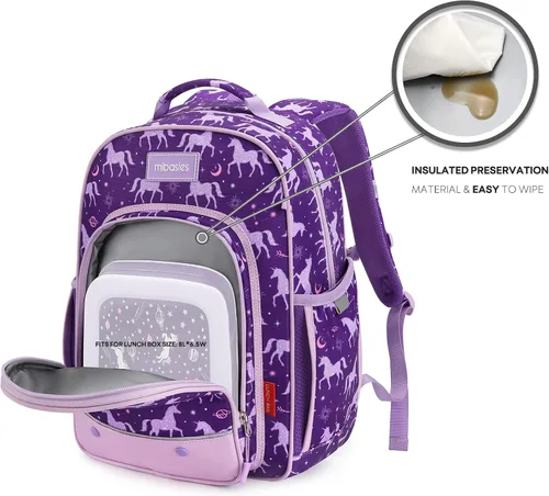 Vista 3 de mibasies Mochila para niñas pequeñas, mochila para niñas, preescolar jardín de infantes y escuela primaria, Horóscopo Unicorni, Niños-16L US